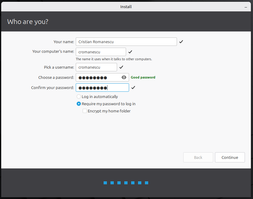 Linux Mint account creation